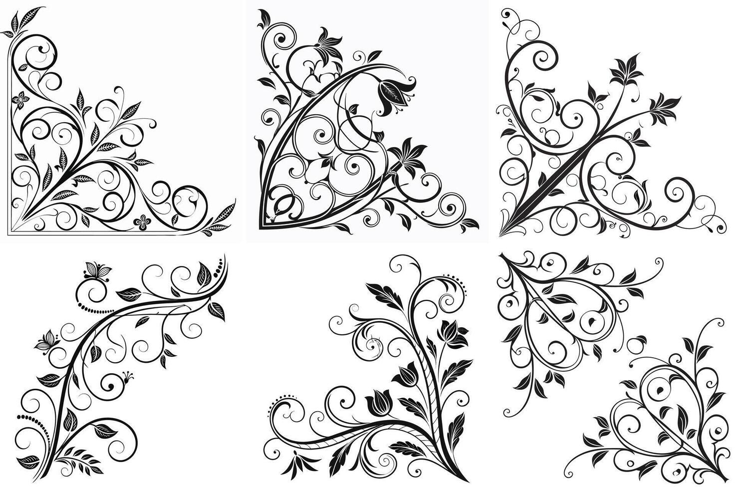 Elegant Floral Corner Designs Swirls, Vines, and Flourishes for Digital Art vector