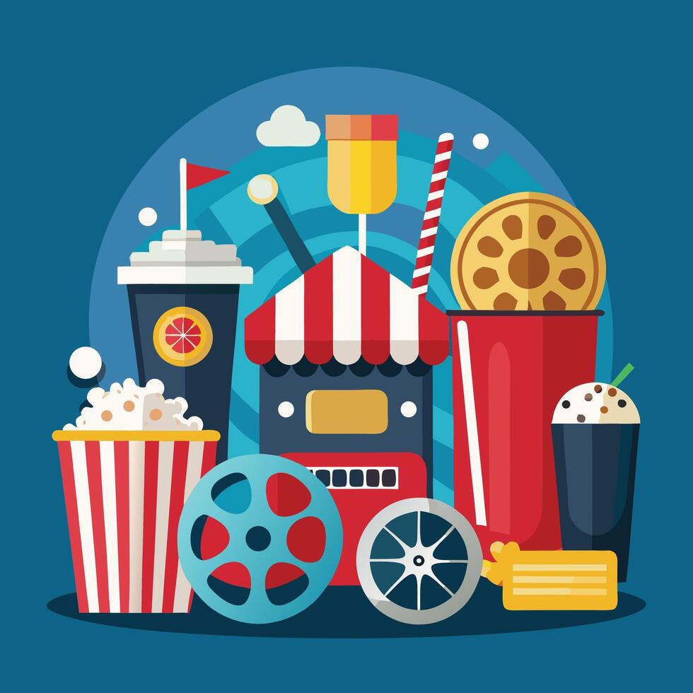Movie Night Popcorn, Soda, and Reel Fun A Cinematic Delight vector