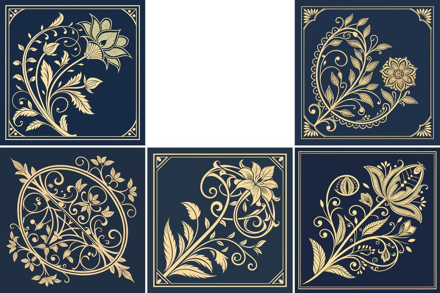 Elegant Gold Floral Designs Six Exquisite Square Tile Patterns for Digital or Print Projects vector