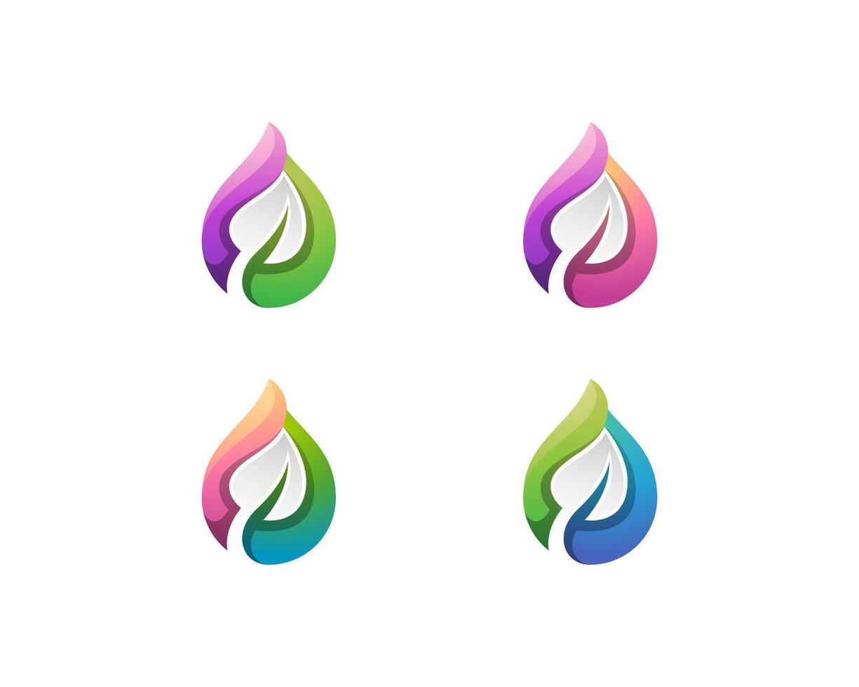 Water drop with leaf logo variations vector