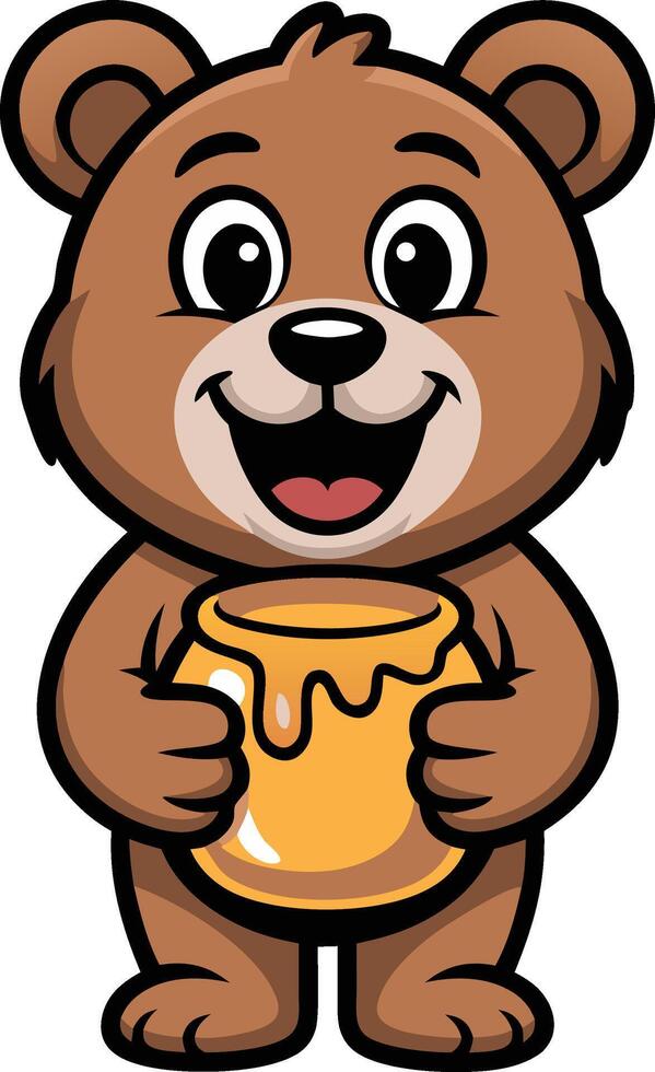 A cartoon bear holding a jar of honey vector