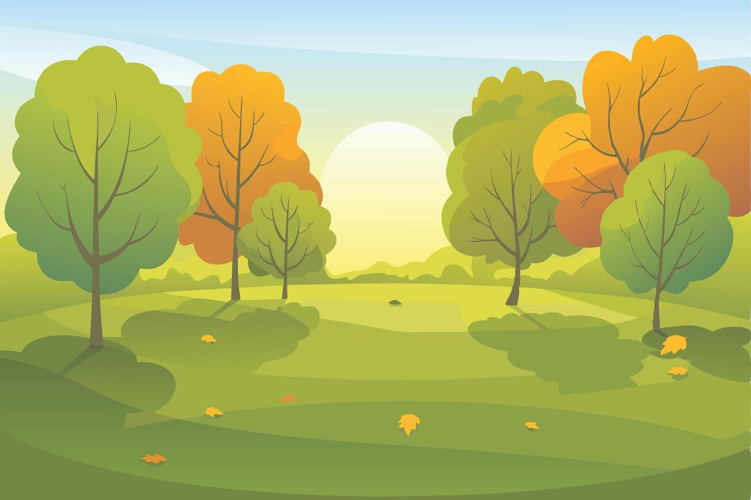 illustration of a forest landscape with trees and grass vector