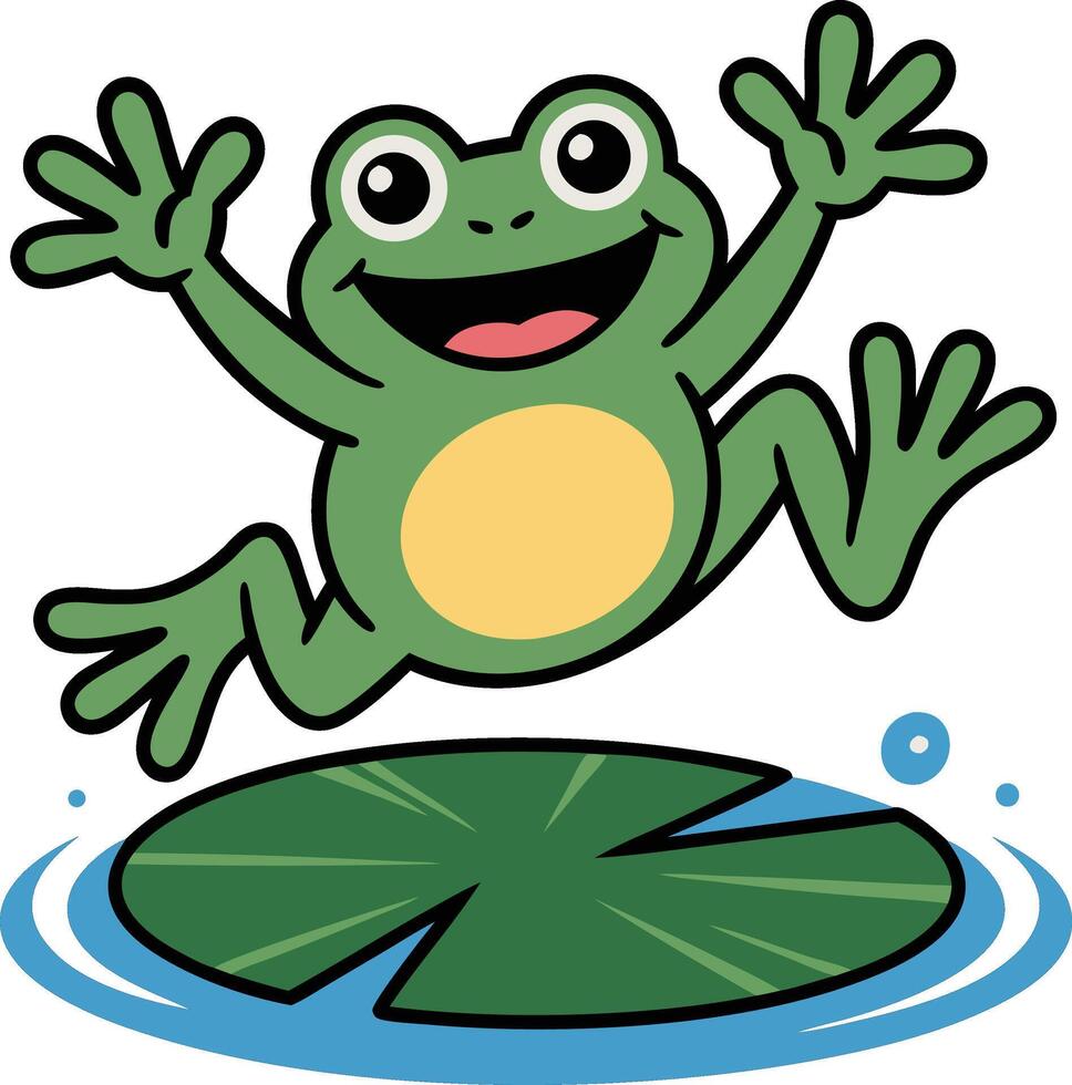 Frog jumping on a leaf clipart vector