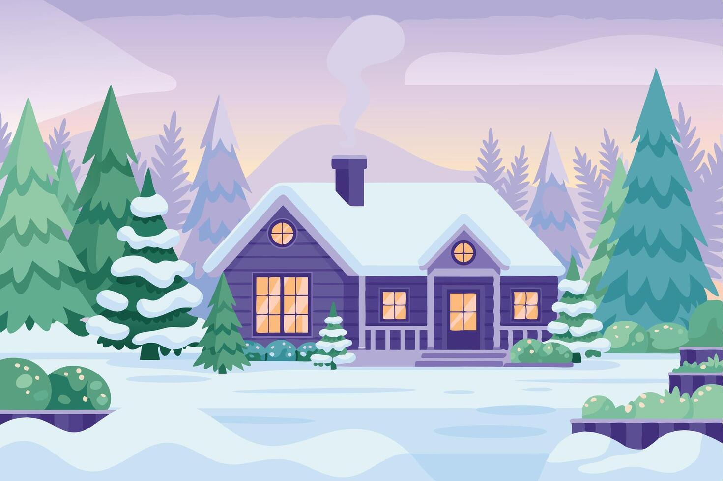 Winter landscape with house and trees vector