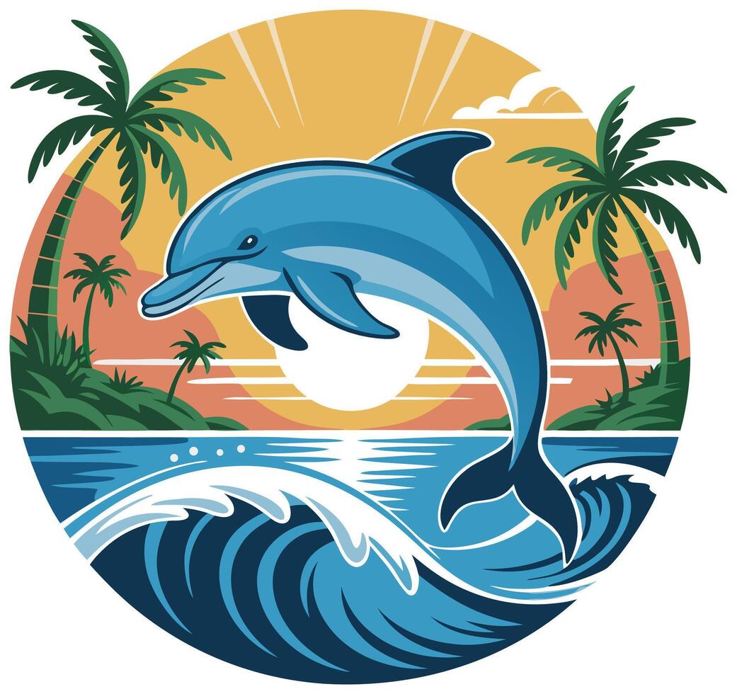 Dolphin jumping over the waves illustration vector