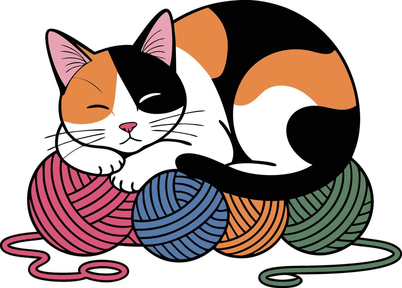 A cat sleeping on a ball of yarn vector