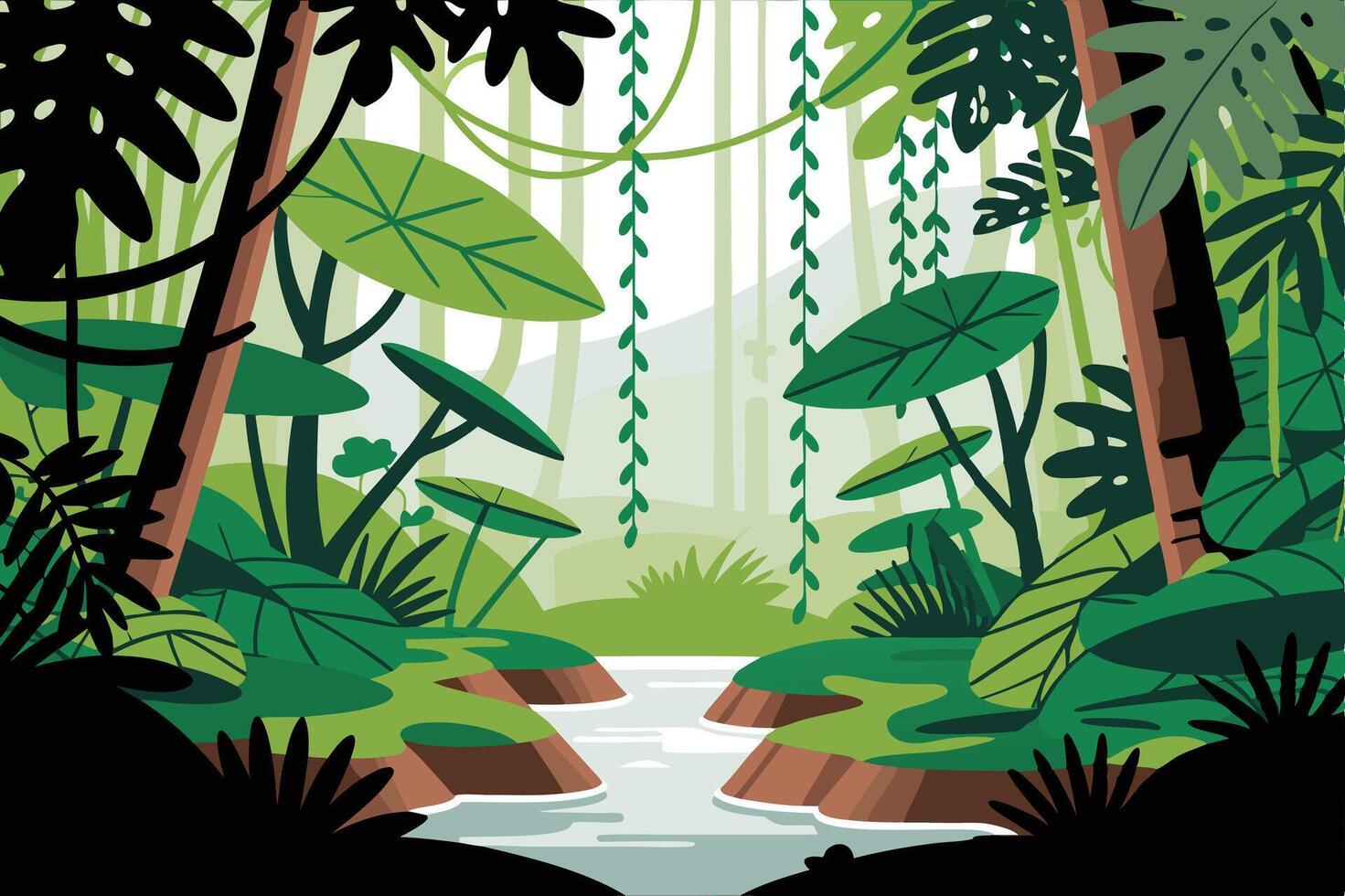 A cartoon illustration of a jungle scene vector
