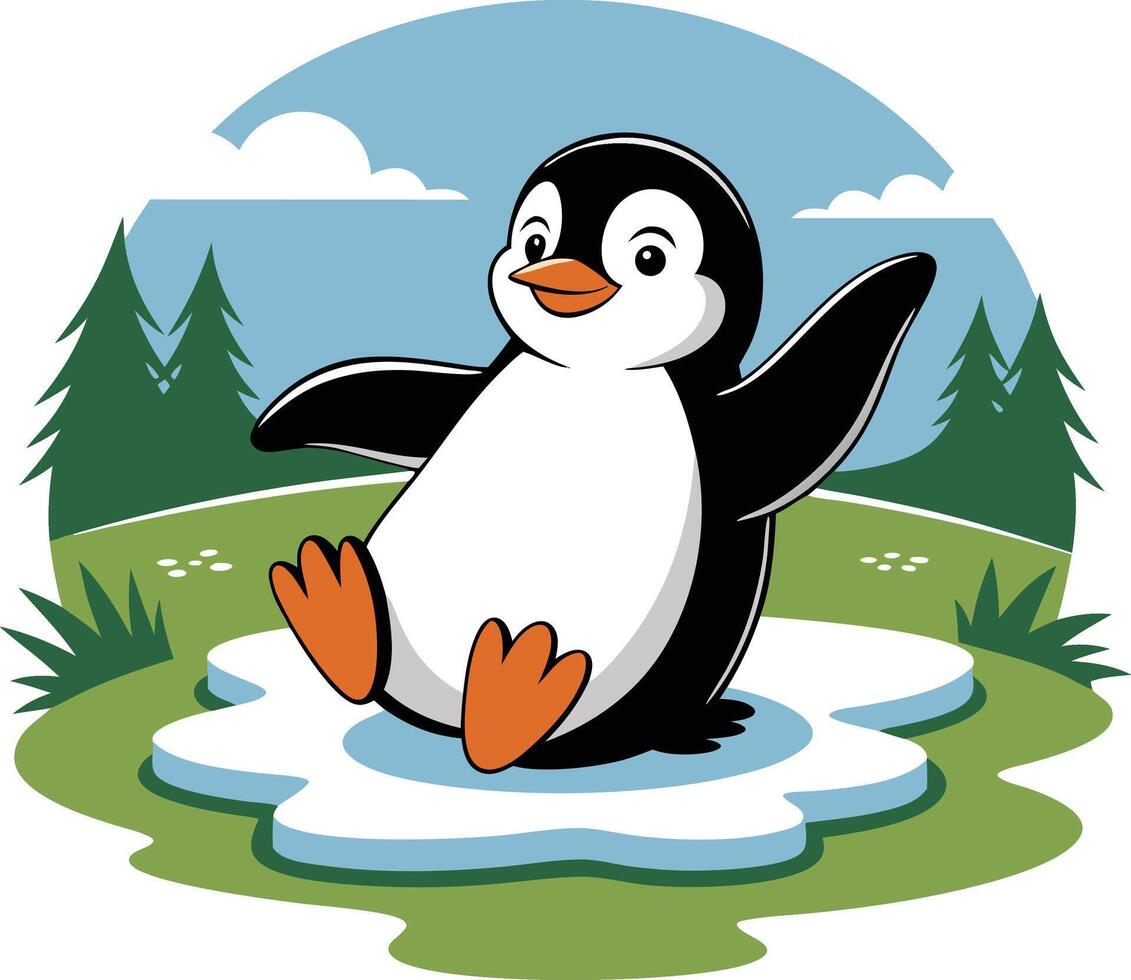 Penguin on ice vector