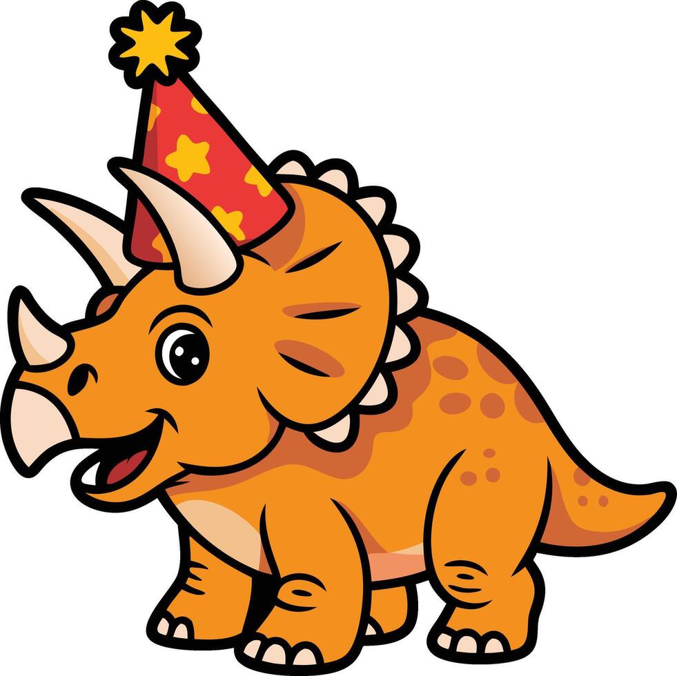 A cartoon triceratops with a party hat on vector