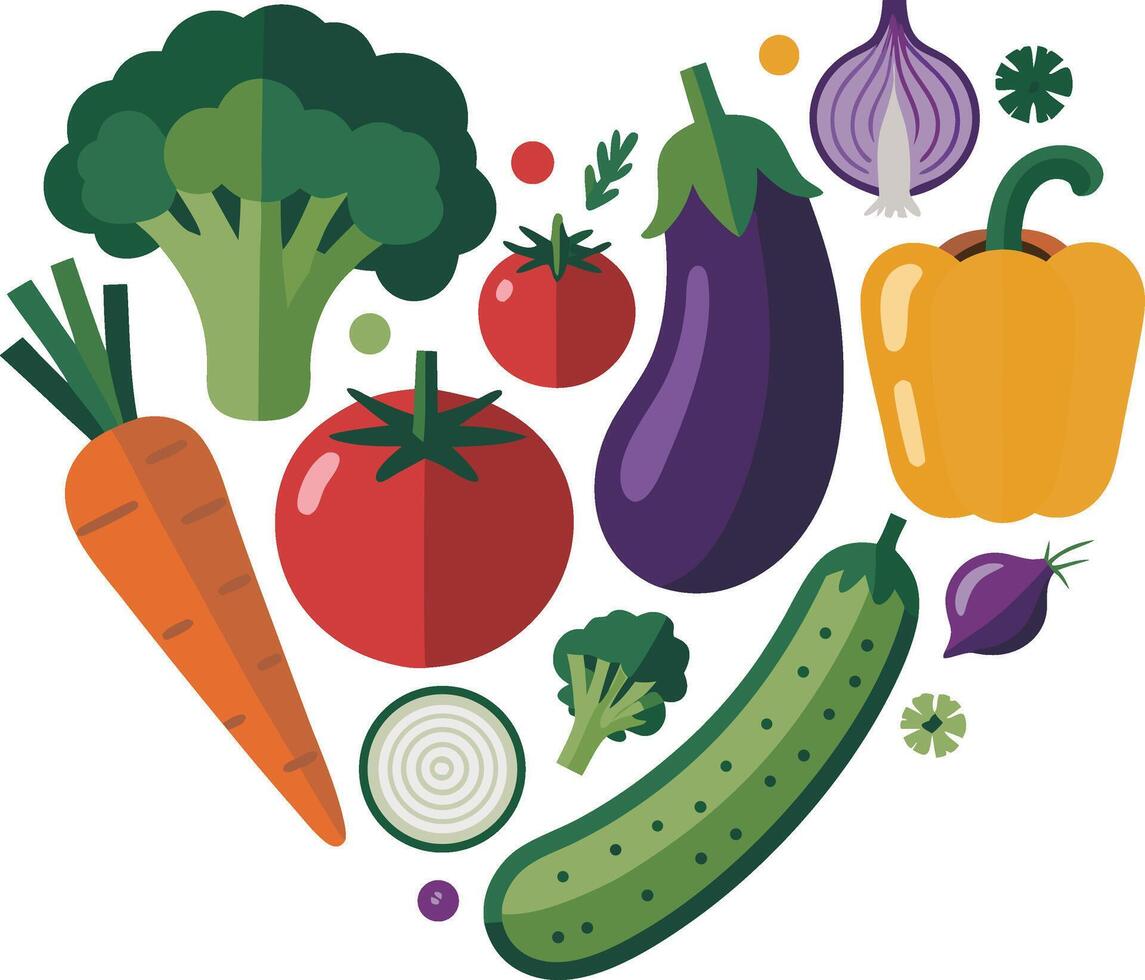 Vegetables in the shape of a heart vector
