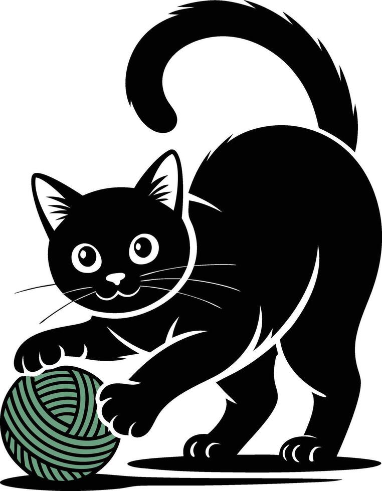 Black cat playing with ball of yarn vector
