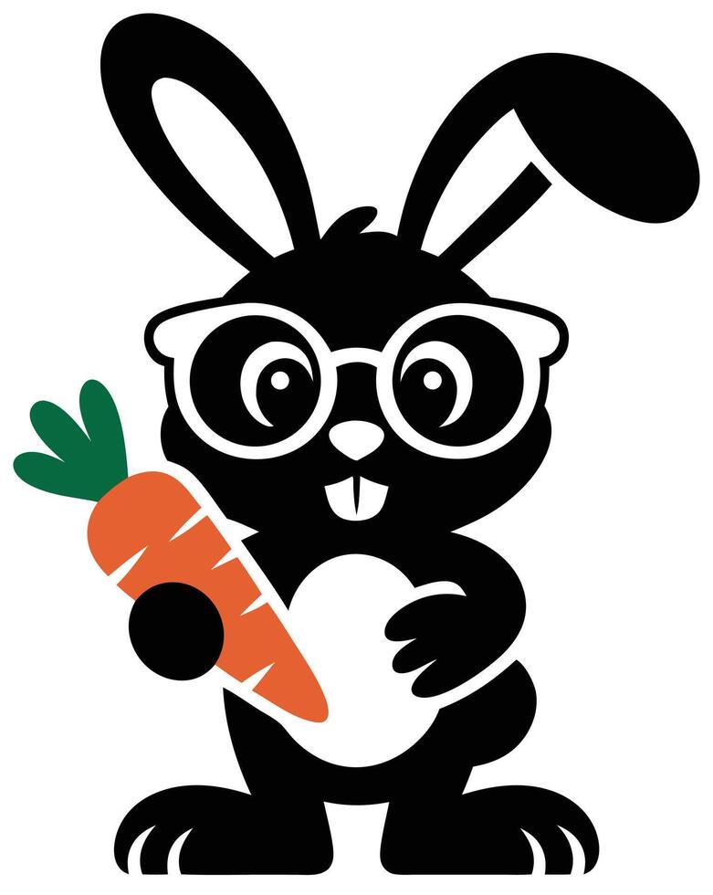 A black rabbit with glasses holding a carrot vector
