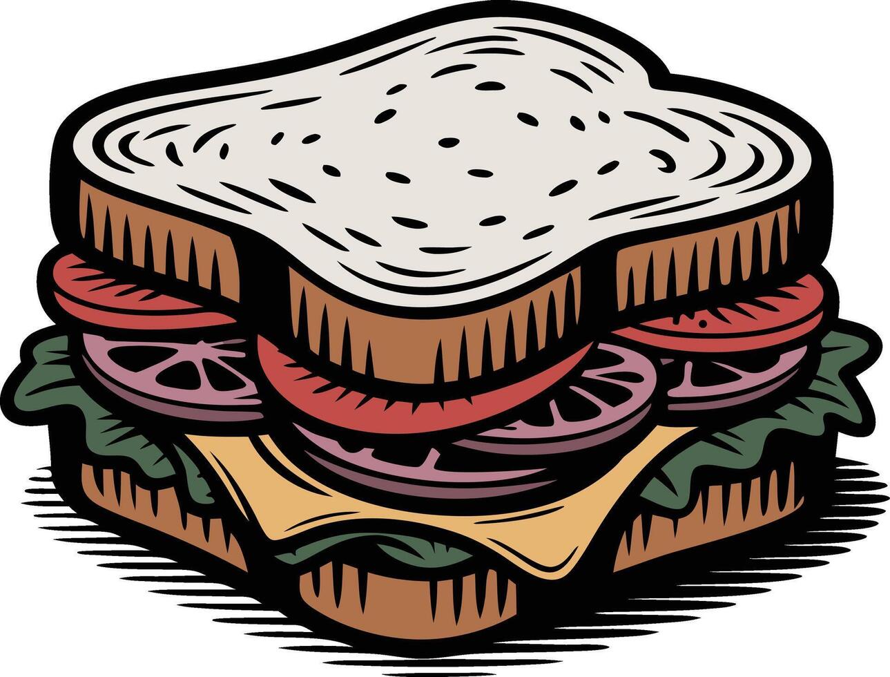 A sandwich with cheese and tomatoes on it vector