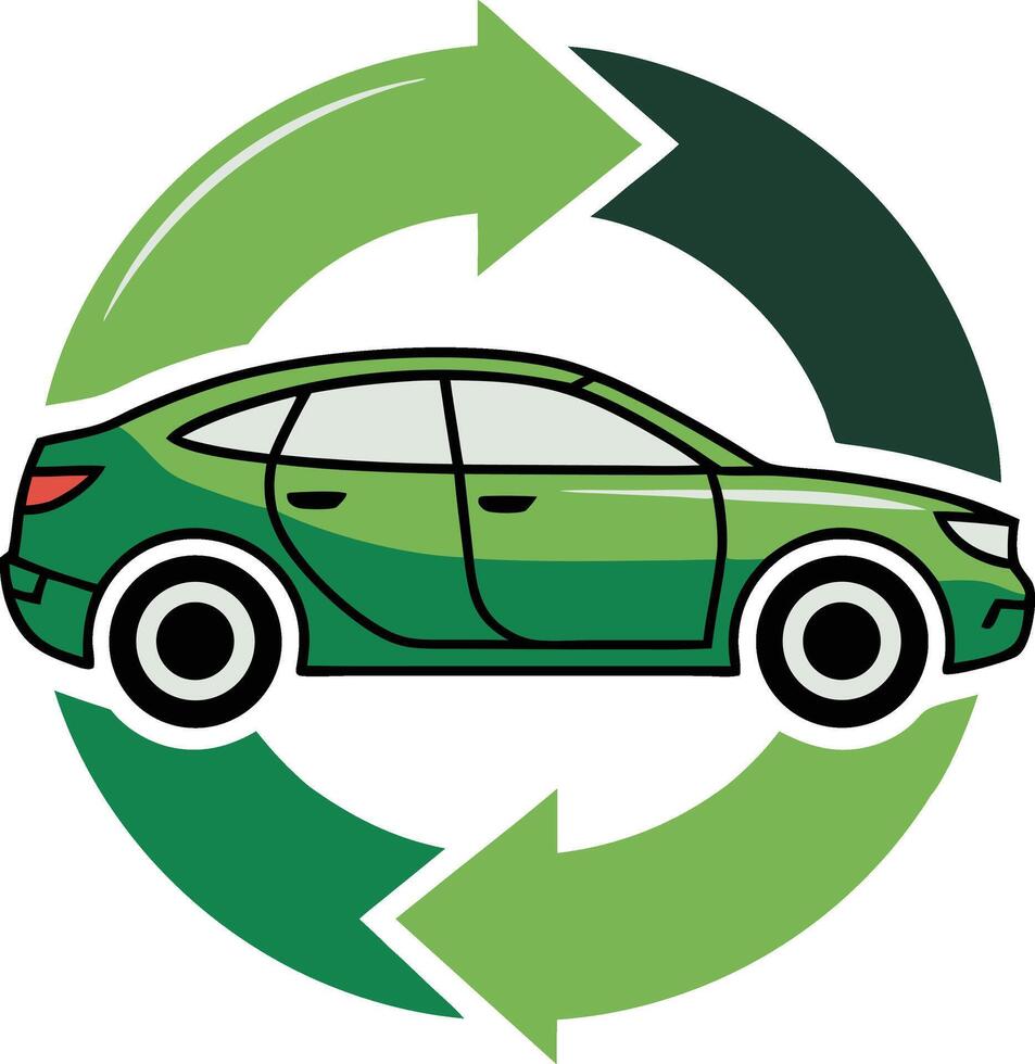 A green car with arrows pointing to it vector