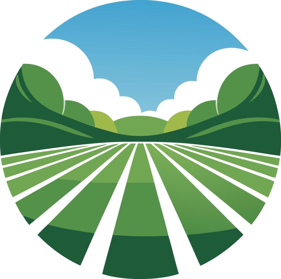 A green field with trees and clouds vector