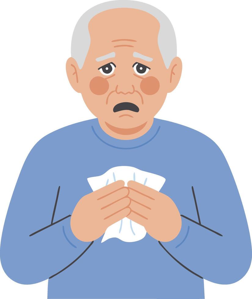 An old man with a tissue in his hand vector