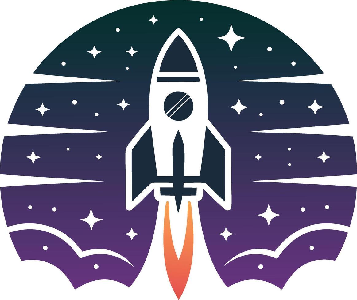A rocket is flying through the night sky vector