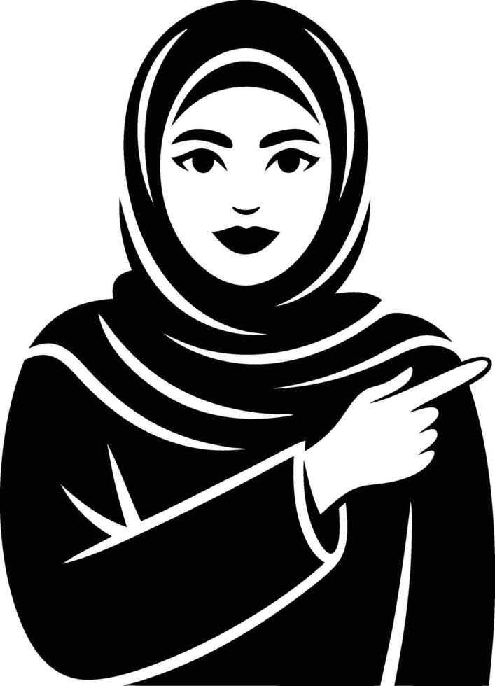 A black and white illustration of a woman in a hijab vector