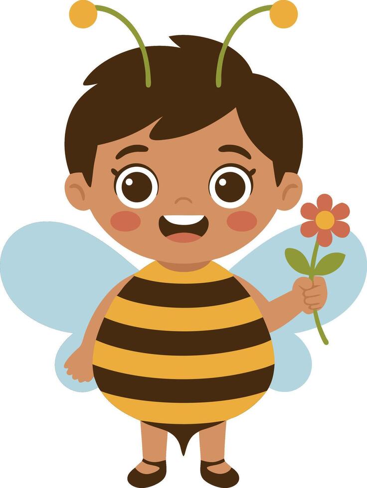 A cartoon bee with a flower in its hand vector