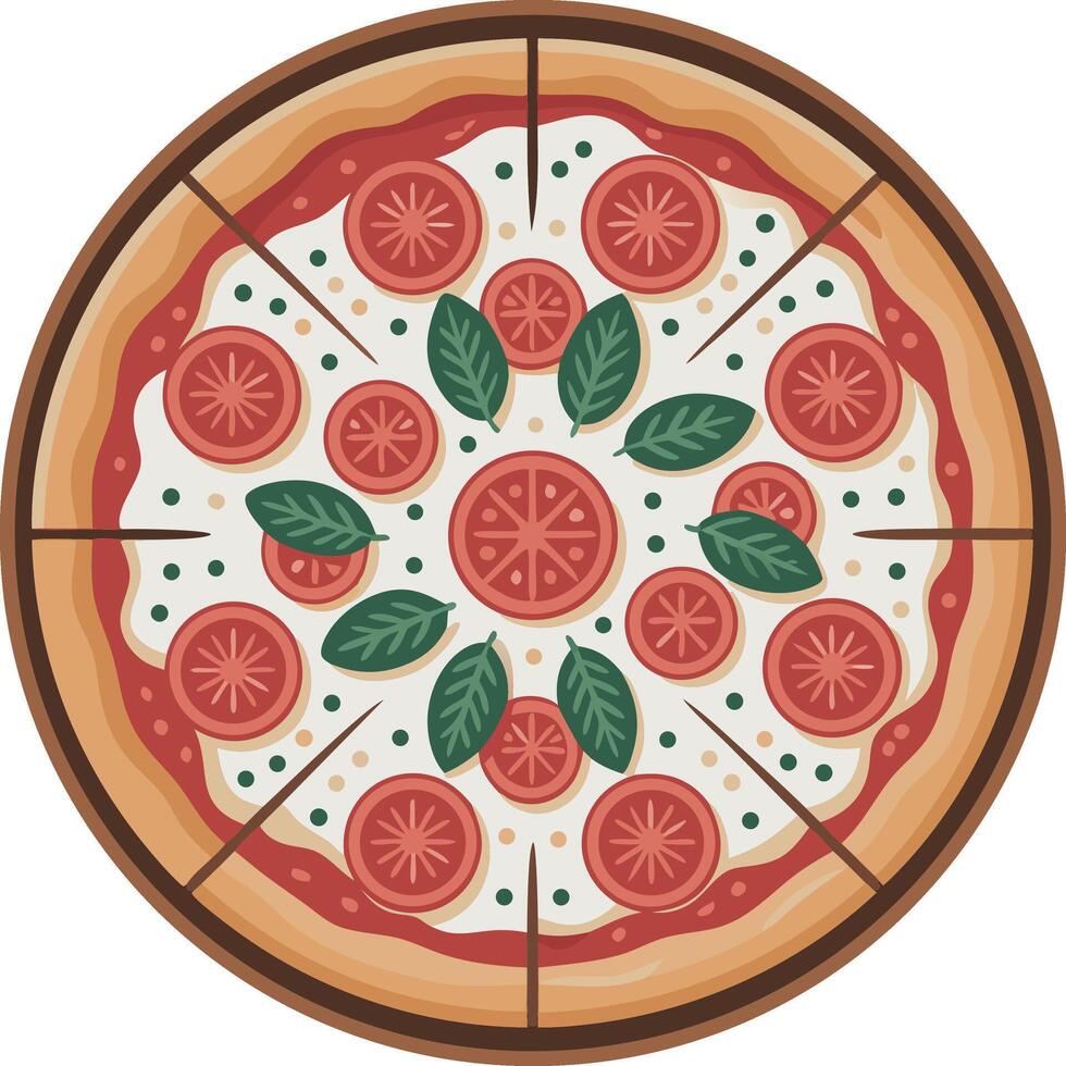 A pizza with tomatoes and cheese on a white background vector