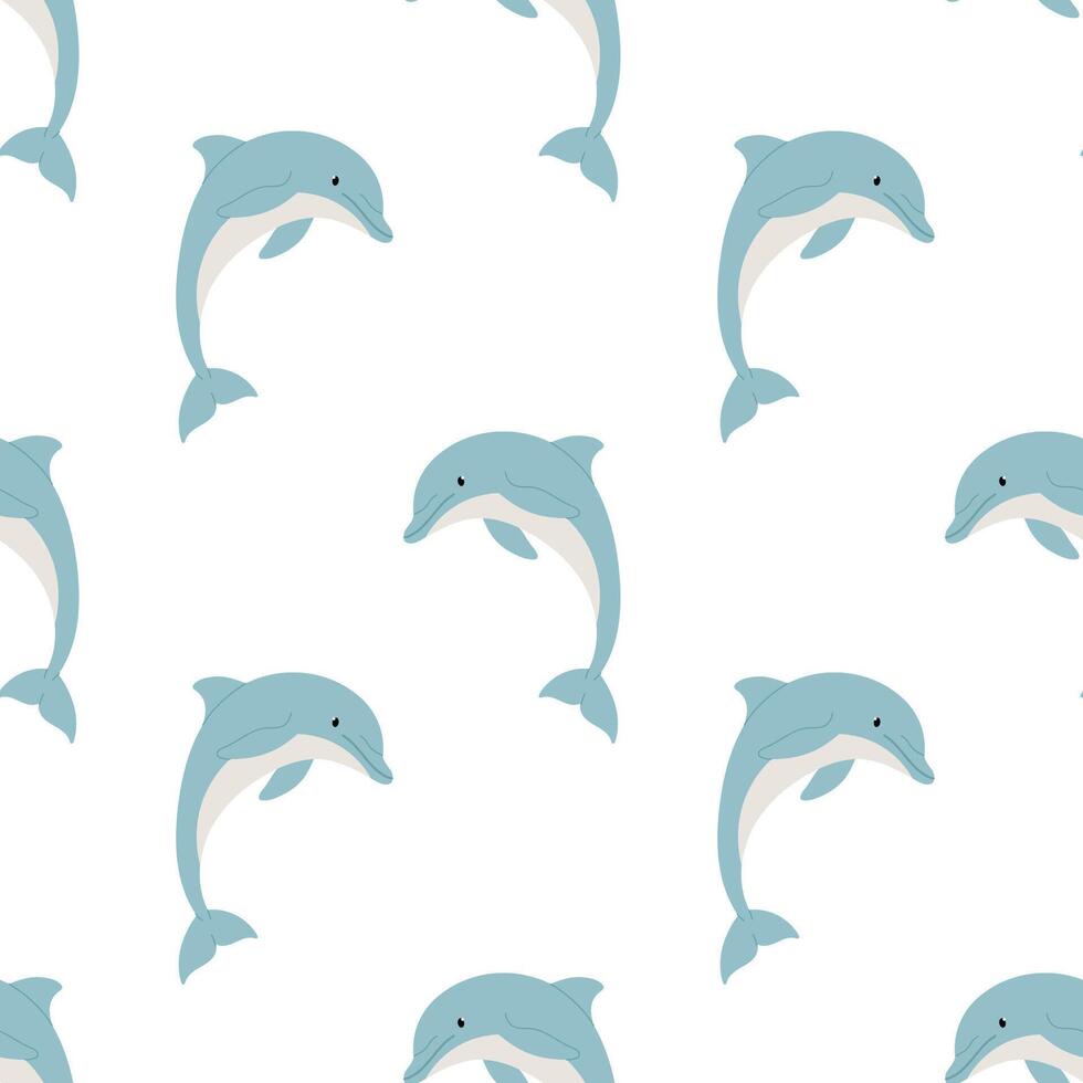 Seamless pattern with playful dolphin on white background. For sea or oceanic themes, packaging and textile designs. vector