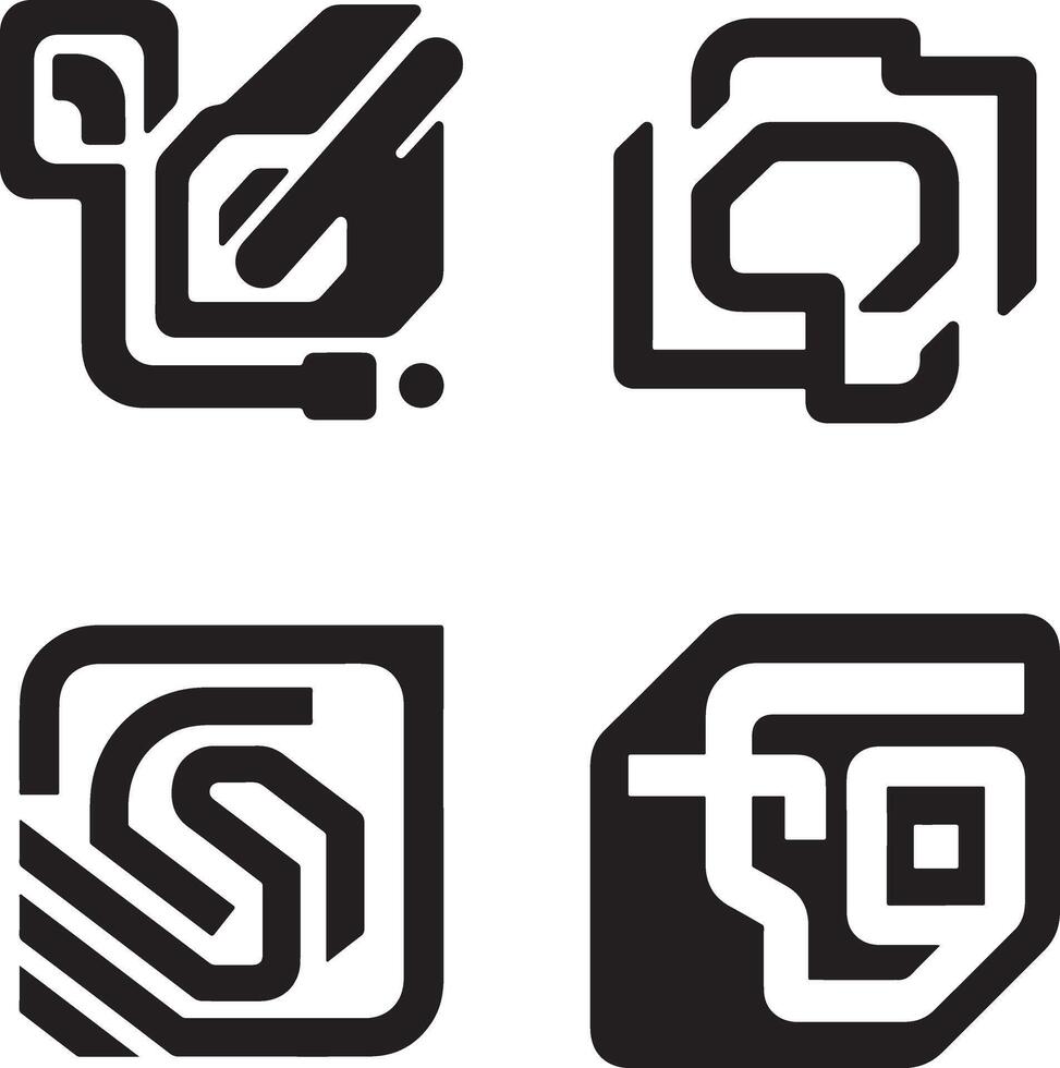 Four Abstract Icons Representing Technology and Connection vector