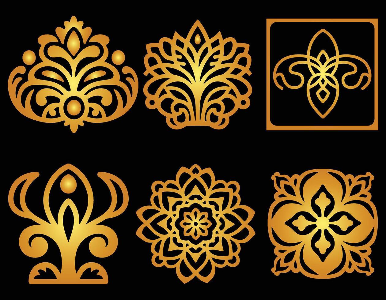 A Set OfGold Line art Stylized ornament seal Background vector