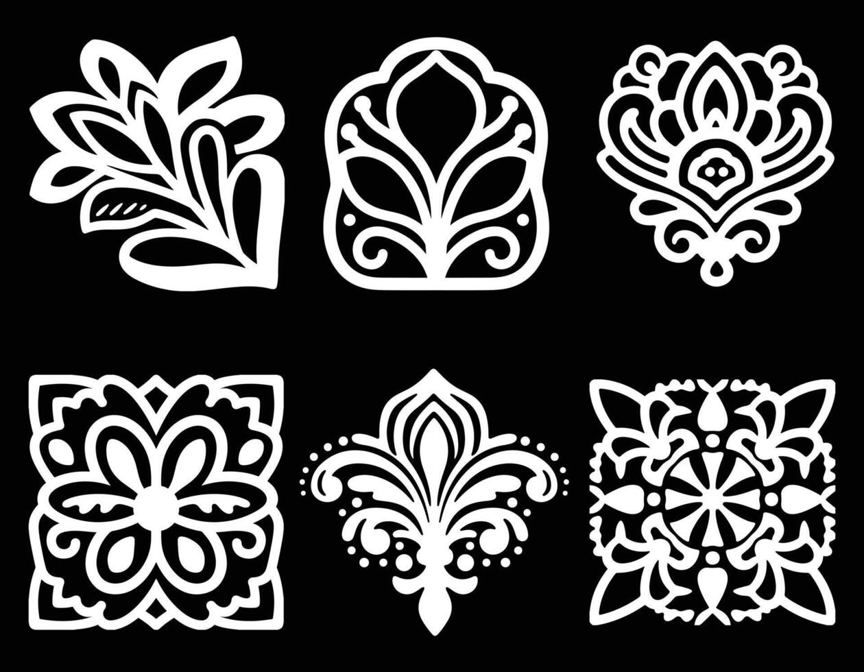 Black and White Decorative Floral Ornament Patterns vector