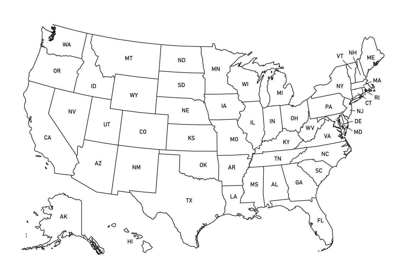USA Map With Administrative State Outlines vector