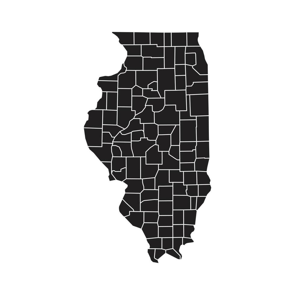 Illinois Black Administrative Map White Isolated Background vector