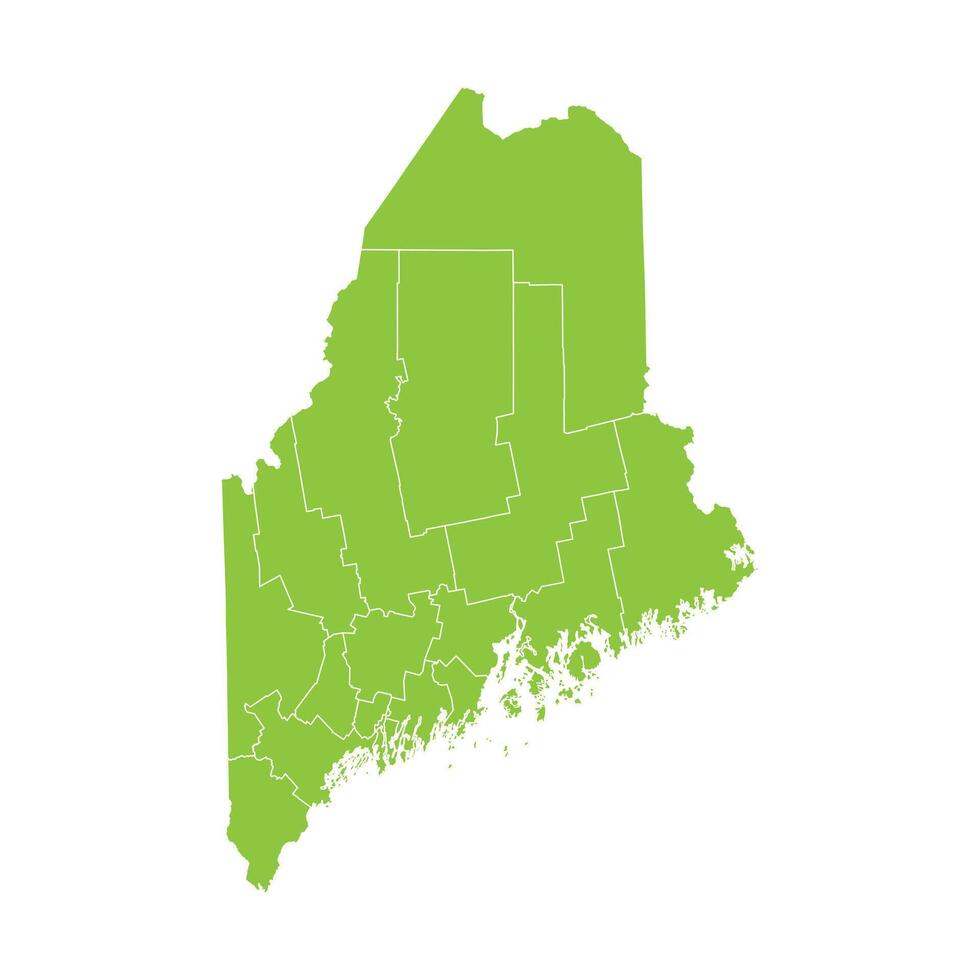 Maine Green Map Administrative On White Background vector