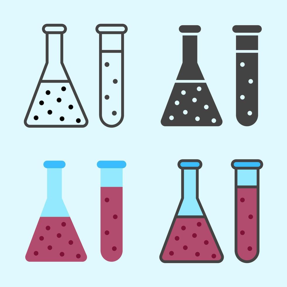Laboratory glass icon set featuring test tubes and beakers, minimal and flat in style, fitting for chemistry learning or lab decor. vector