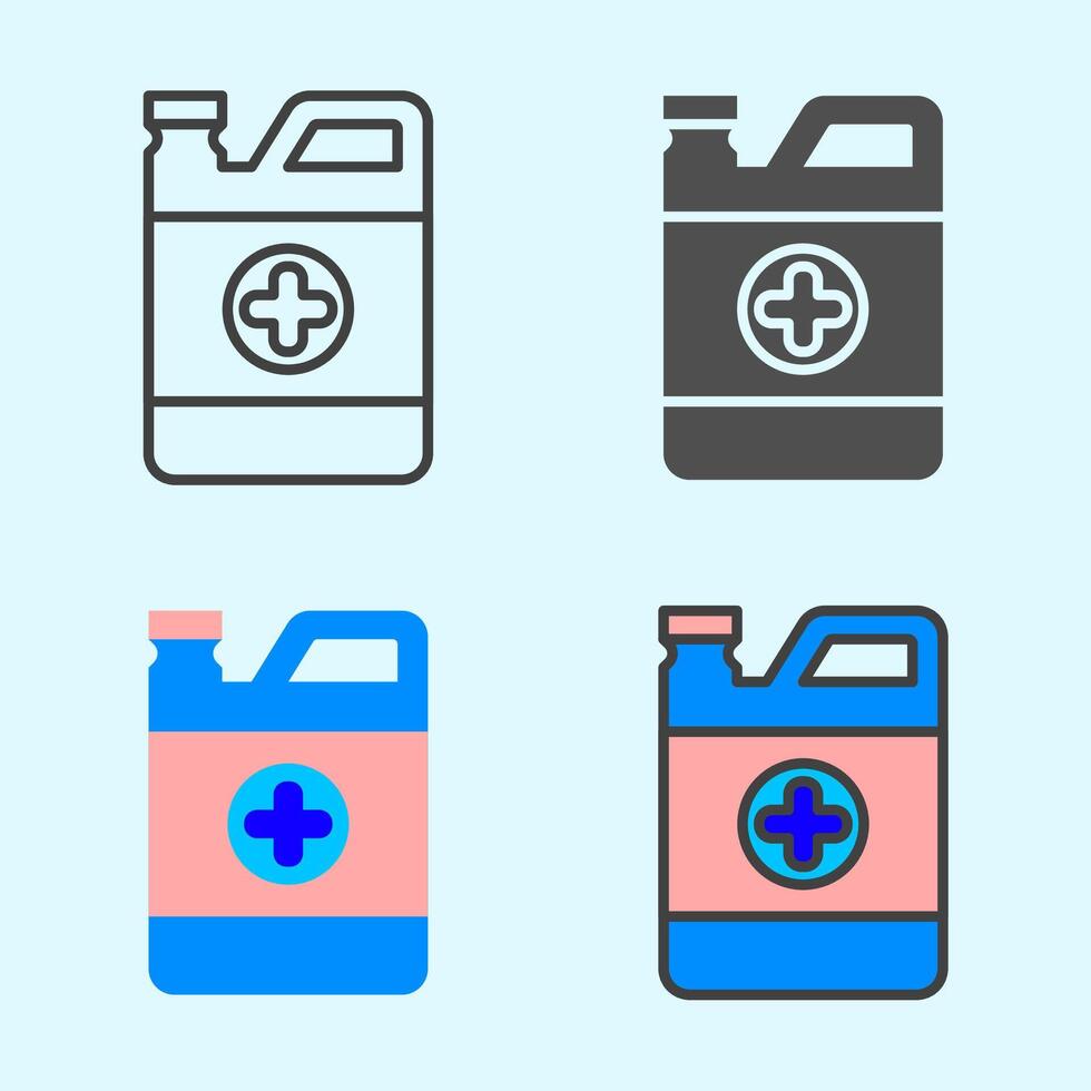Flat and bold icon set of medical jerry cans with cross mark, combining industrial and health context, perfect for emergency guide or campaign visual. vector