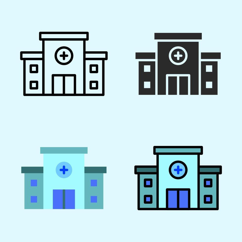 Clean flat icon of hospital buildings with cross symbol, showing medical centers in modern layout, perfect for healthcare infographic or signage. vector
