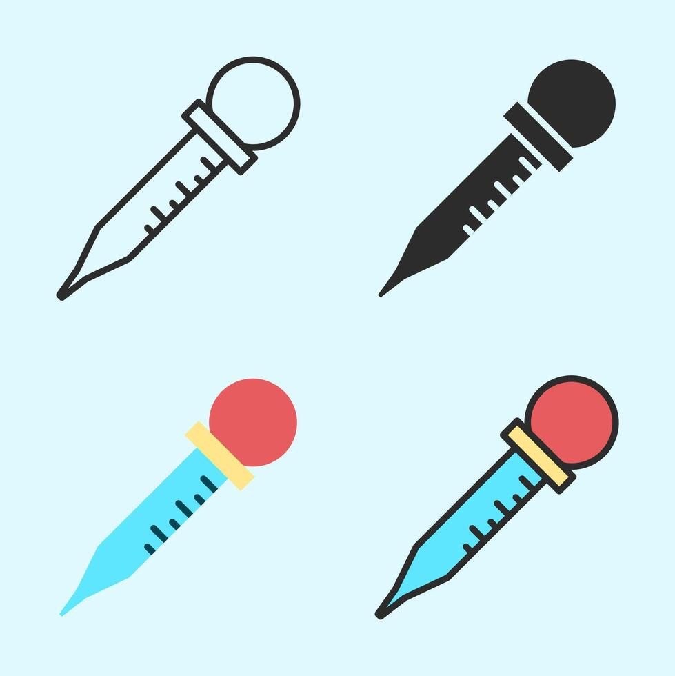 Colorful and clean pipette icon set in flat style, emphasizing lab tool functionality for research or educational science visuals. vector