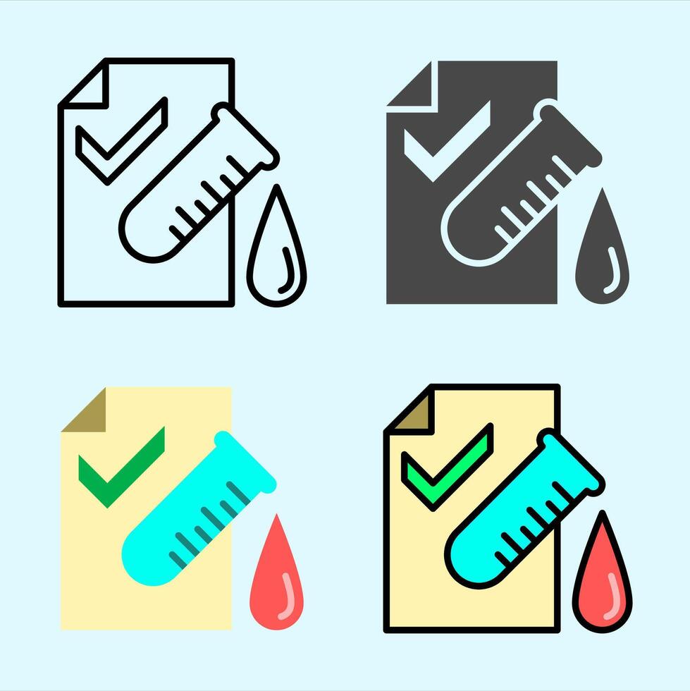 Minimal flat icon of blood test document with checkmark and drop, suitable for lab result display or diagnostic campaign material. vector