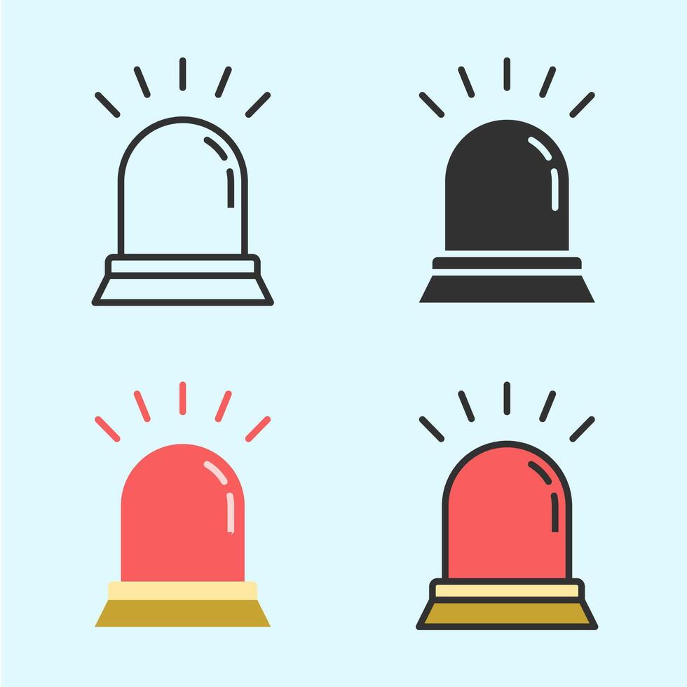 Emergency warning light icon with glowing lines and siren style, presented in minimal and colored versions, suitable for alert systems, interface signs, or emergency guides. vector