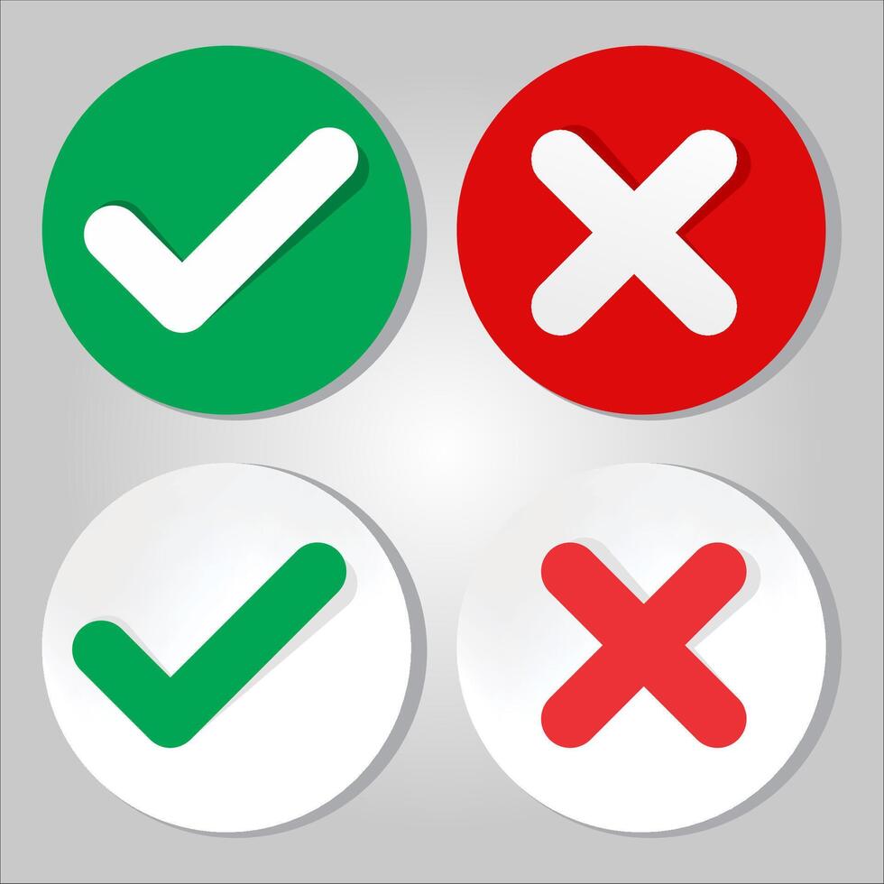 Correct and Wrong Icons Decision and Status Symbol Set vector