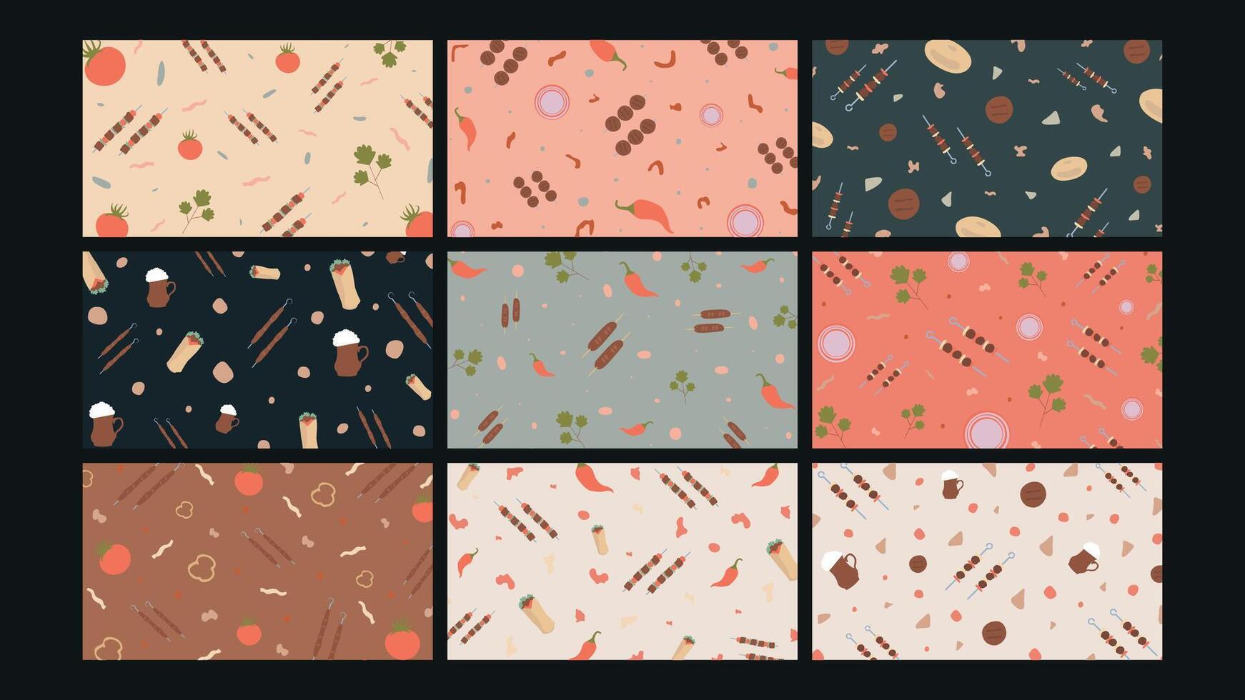 Barbecue Kebap Skewer Background Set vector