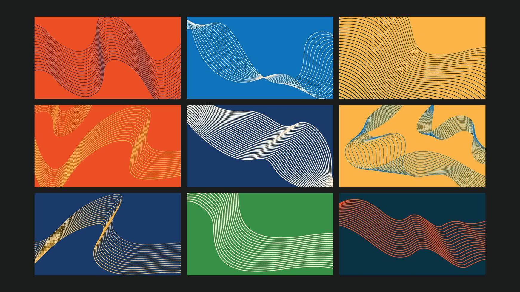 Vibrant Wave Lines on Multicolor Backgrounds Set vector