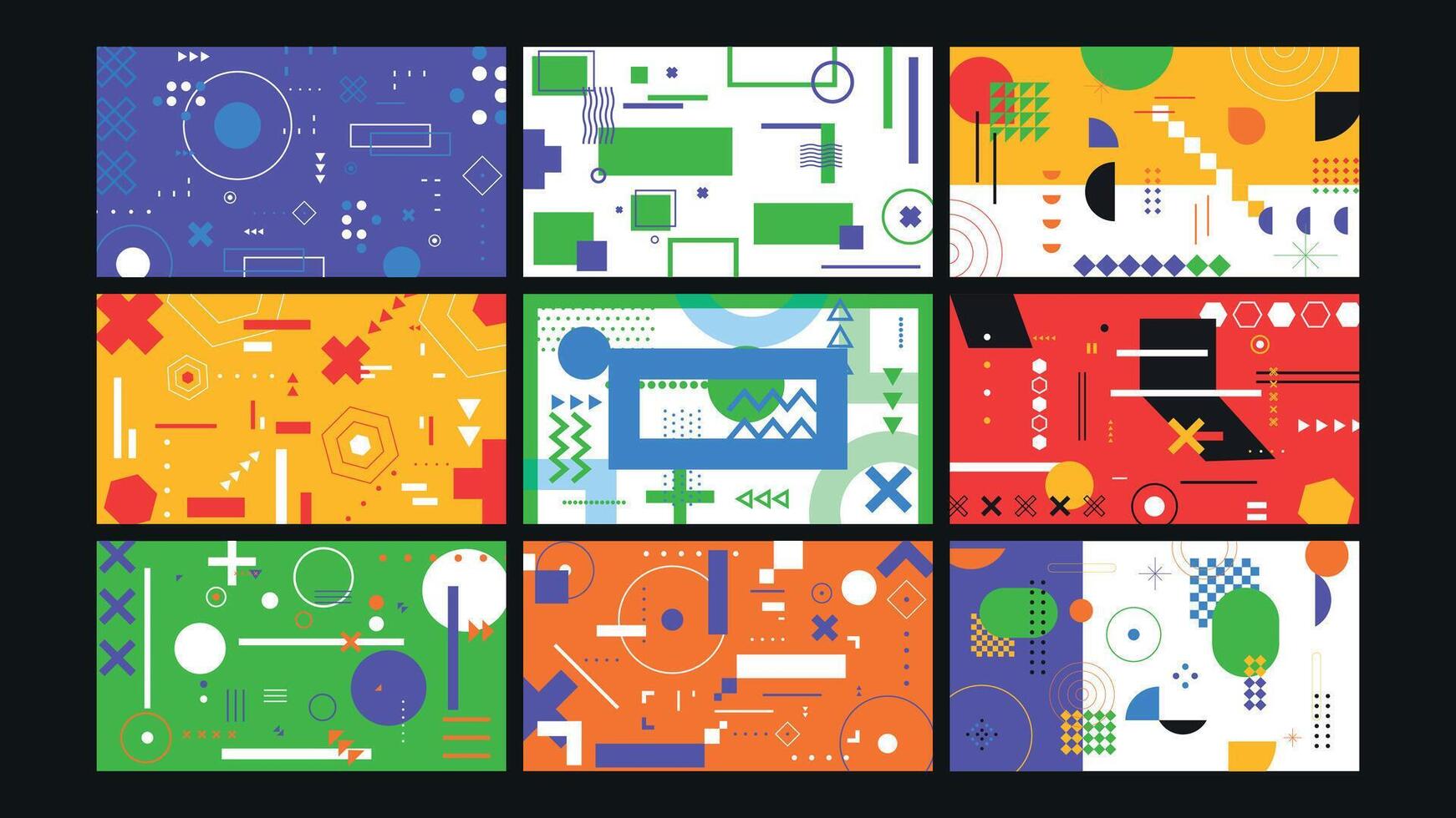 Retro Geometric Design Bold Colors Background Set vector