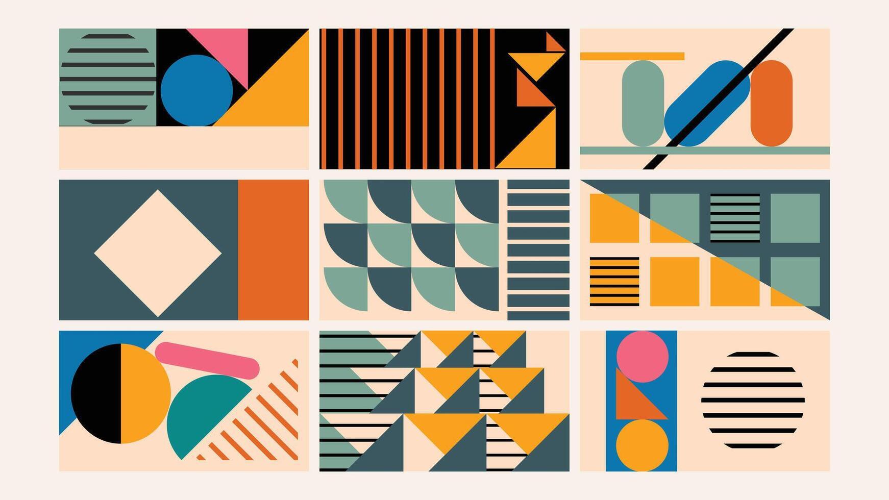 Retro Geometric Abstract Background Set vector