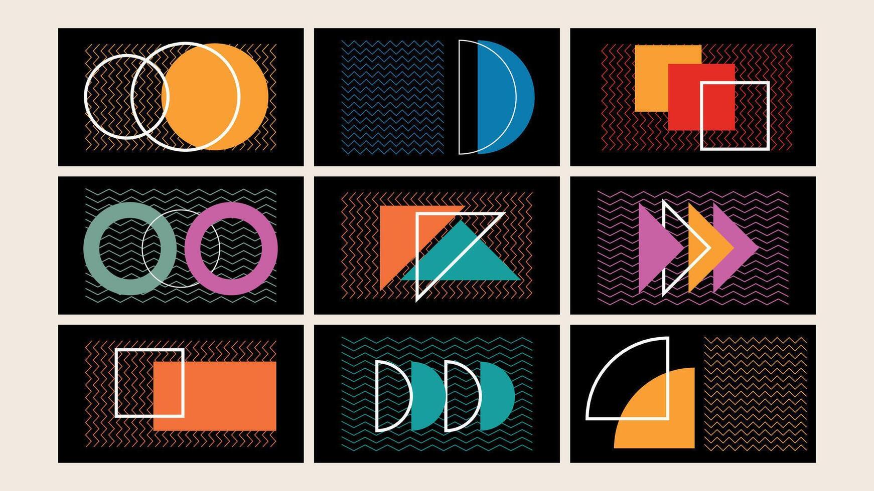 Retro Geometric Zigzag Abstract Art Background Set vector