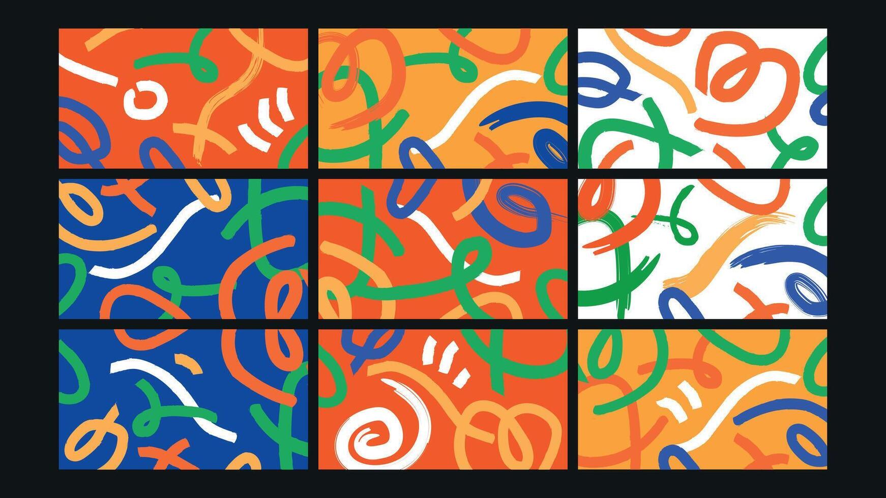 Bold Curved Doodle Lines Background Set vector