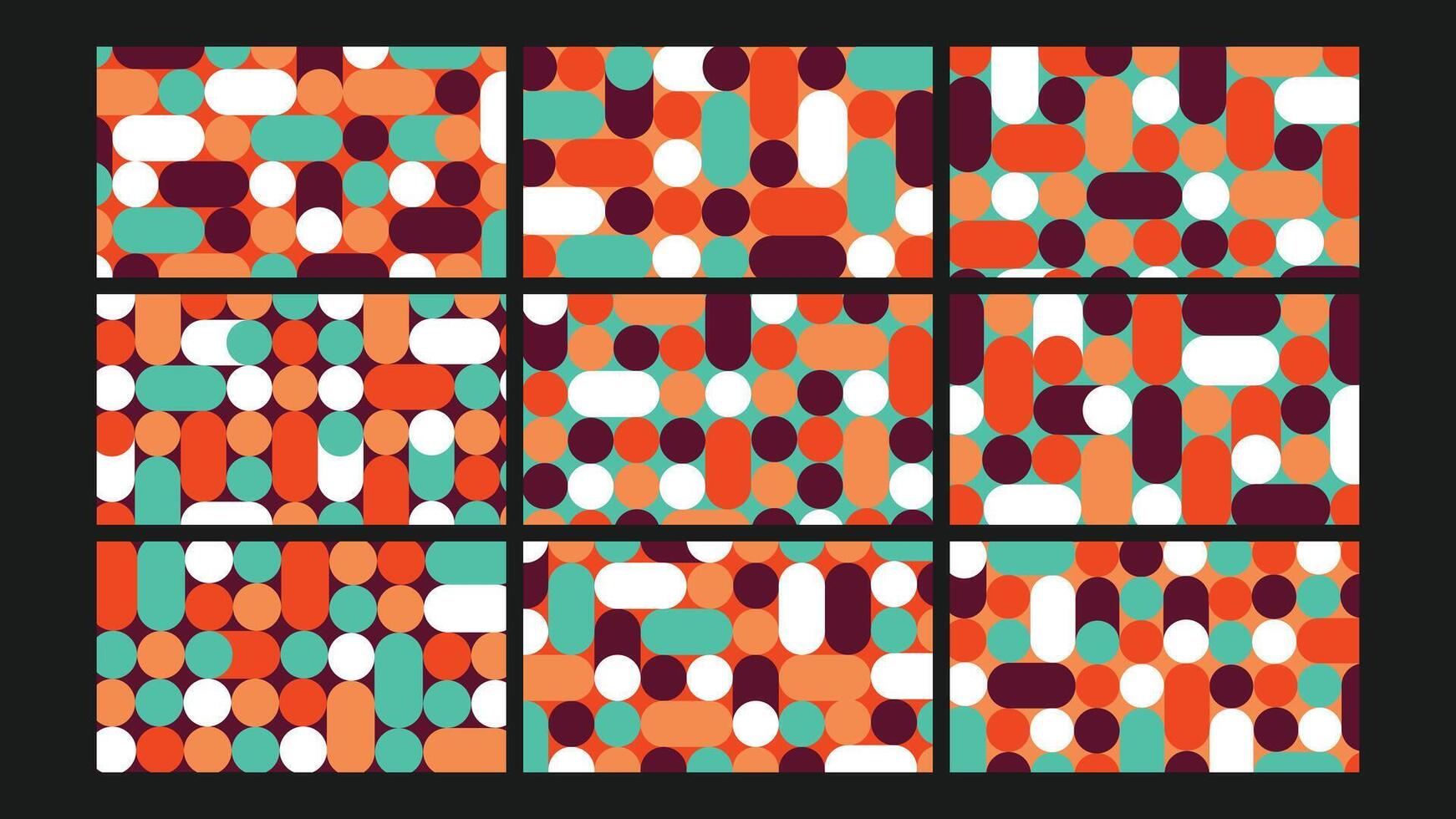 Geometric Mosaic in Warm Vintage Background Set vector