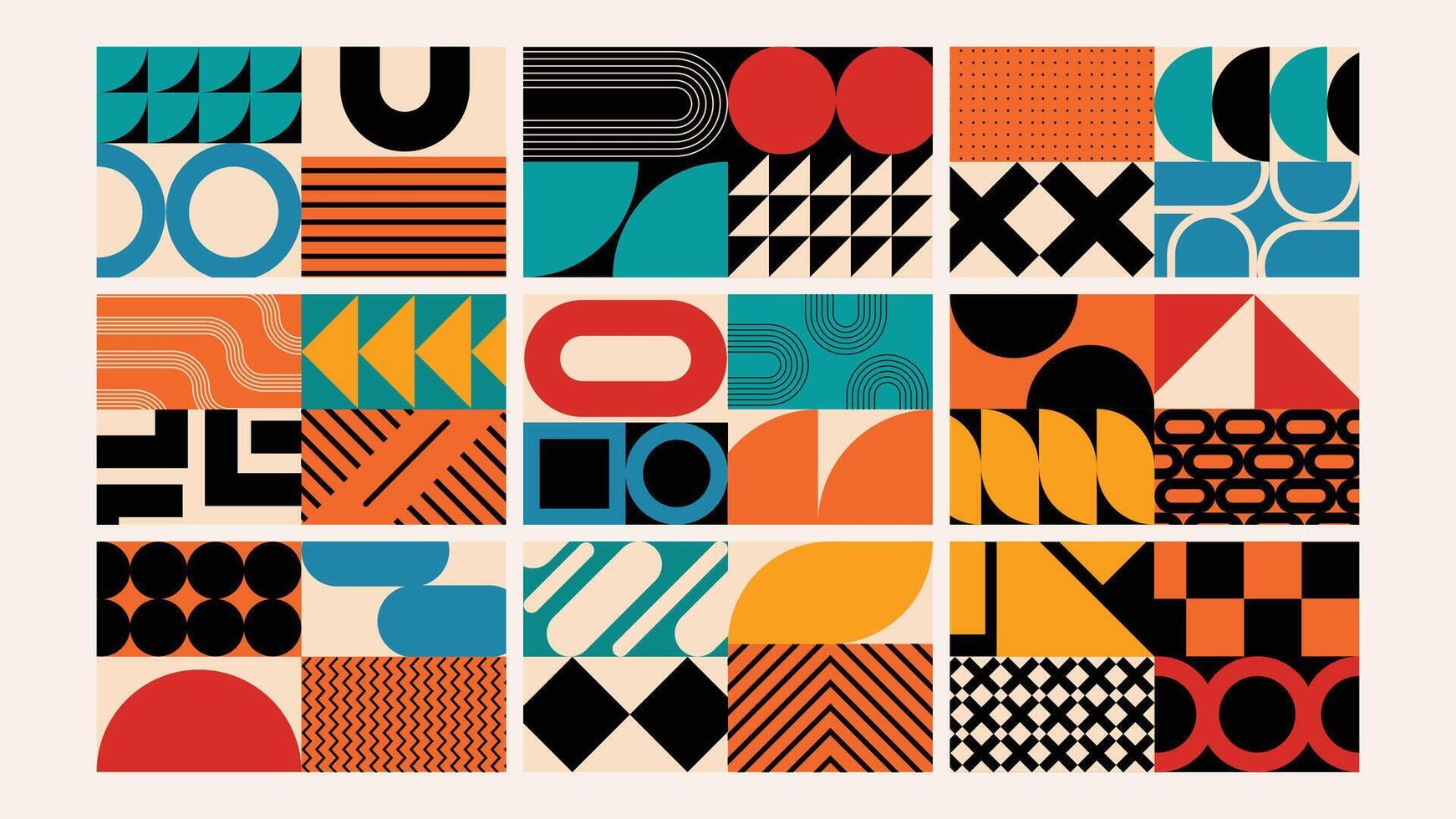 Mid-Century Geometric Background Collection Set vector