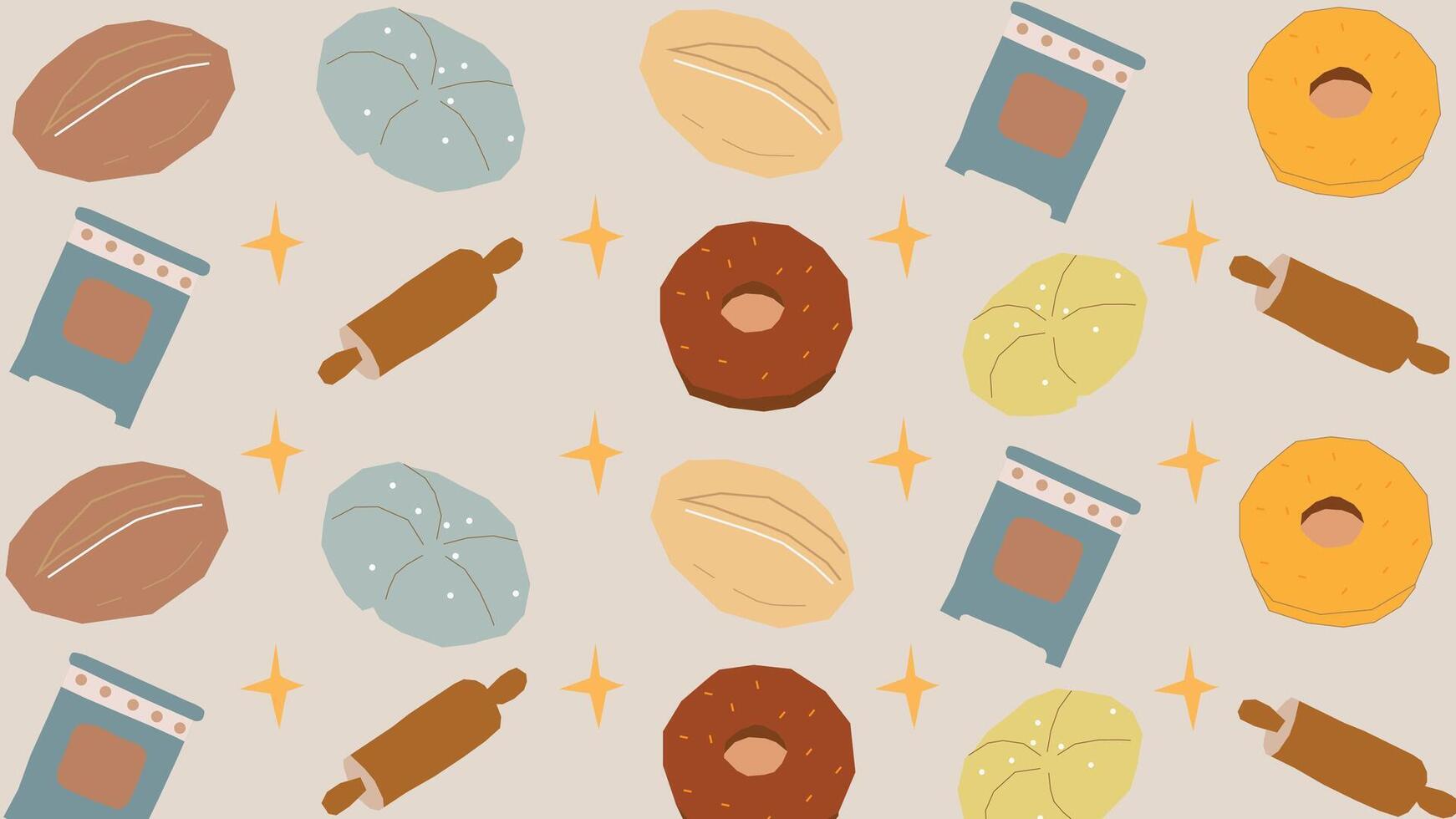Donut and bread oven baking background vector