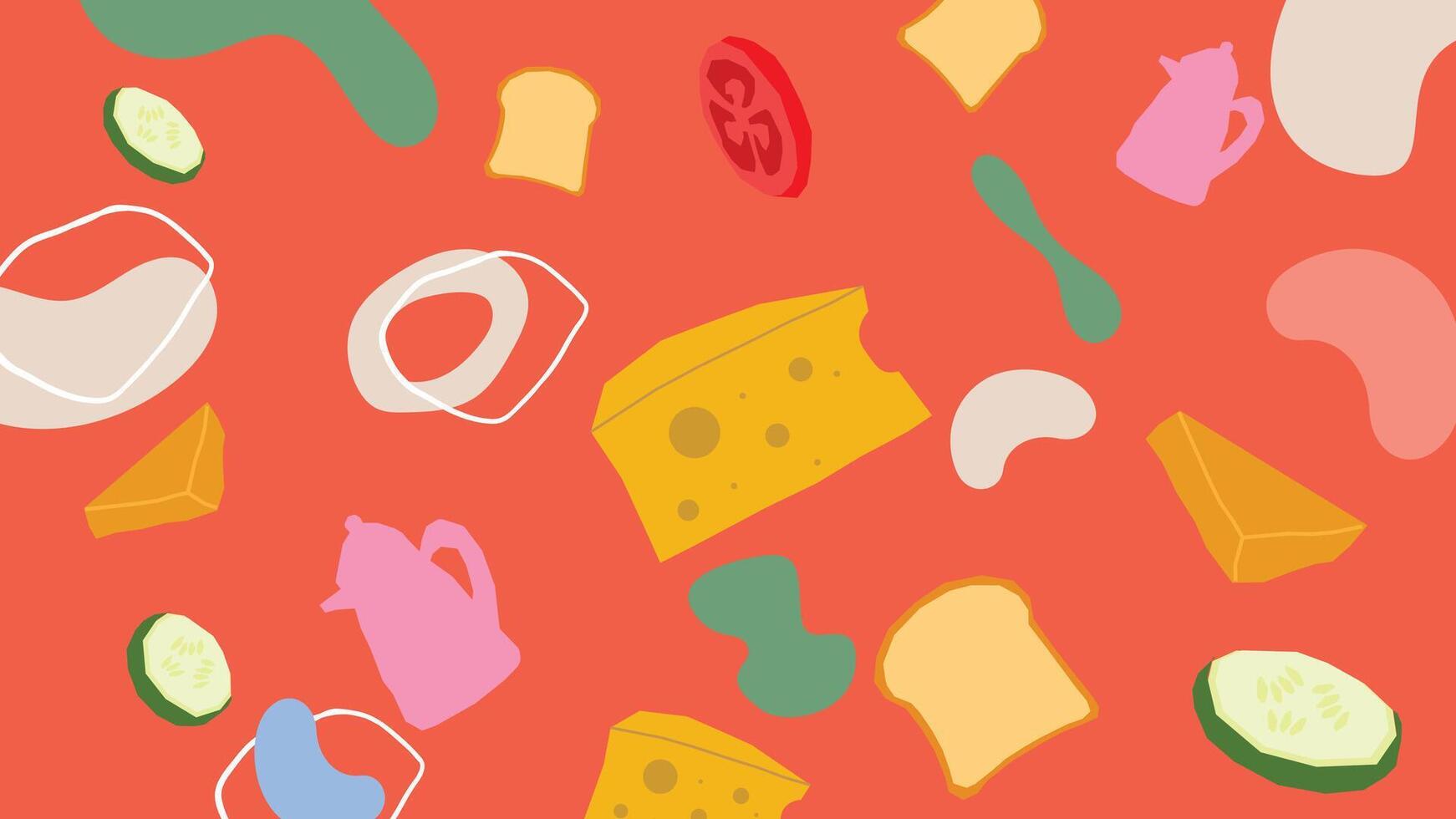 Cheese and toast breakfast elements background vector
