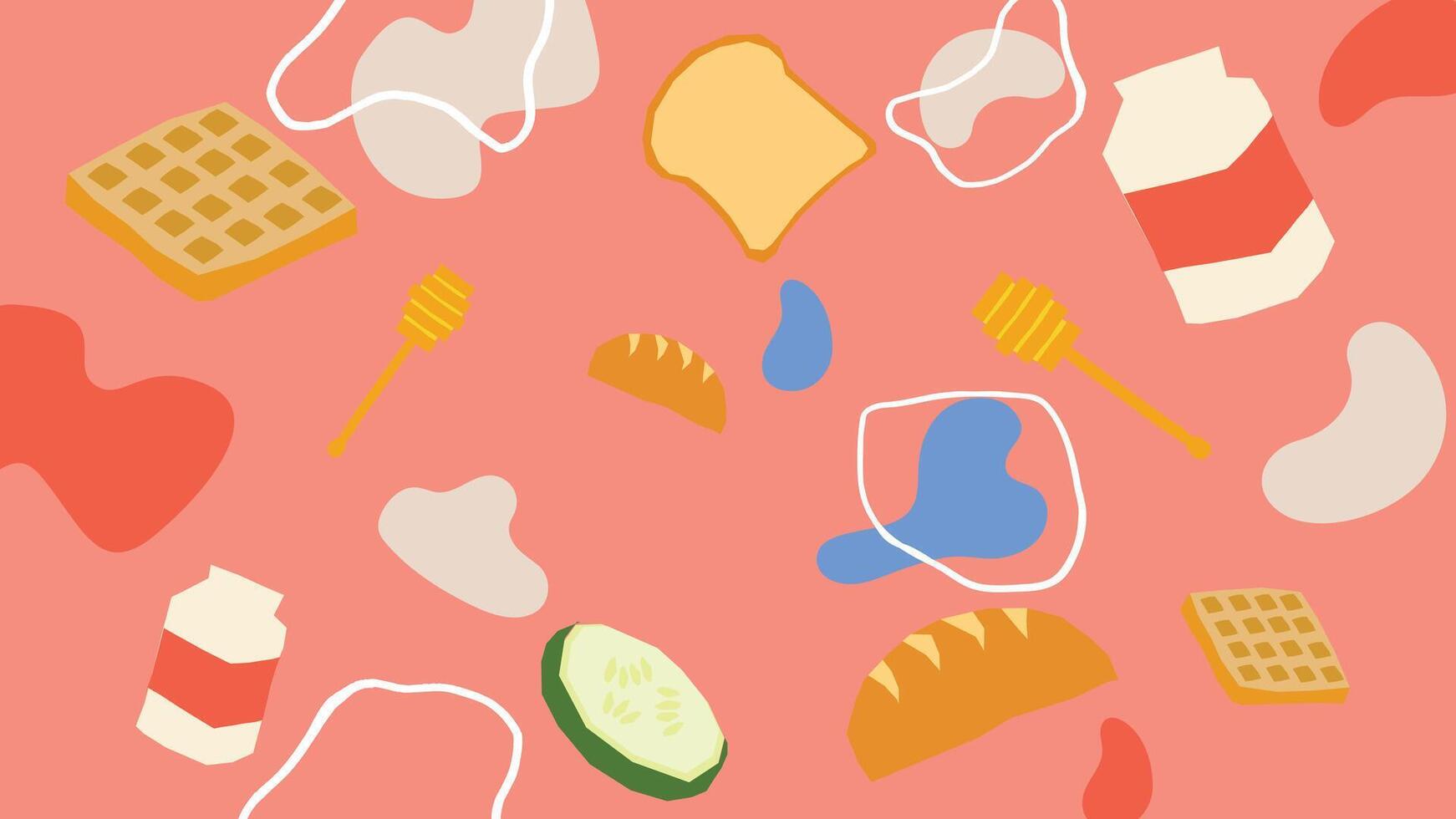 Waffles and bread breakfast food background vector
