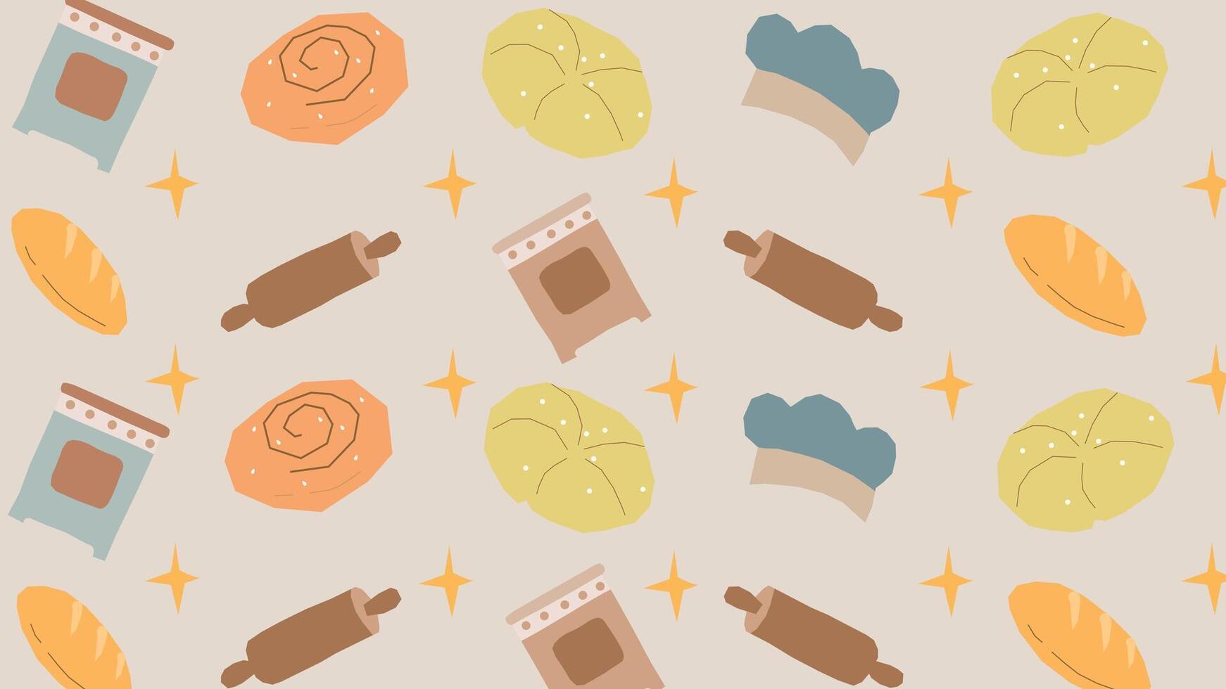 Rolling pin and bread elements background vector
